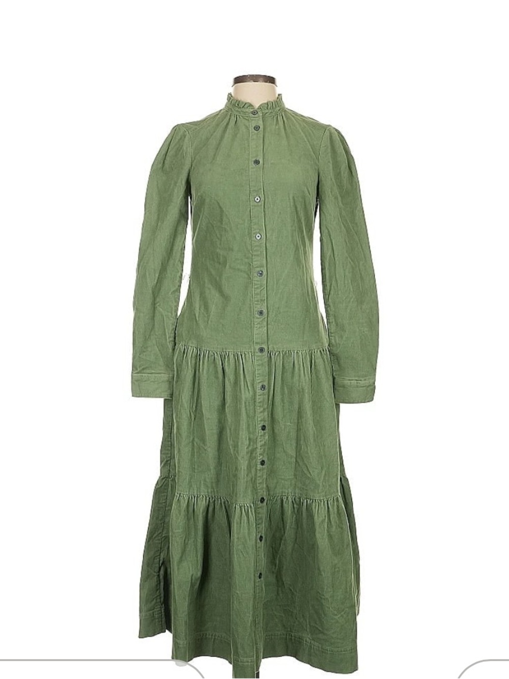 Boden Ellen Green Corduroy Long Sleeve Tiered Button Dress size 2